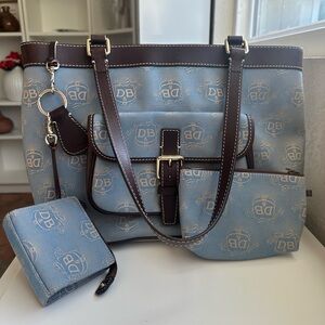 Dooney & Bourke Blue and Brown Shoulder Bag Set - Wallet & Clutch